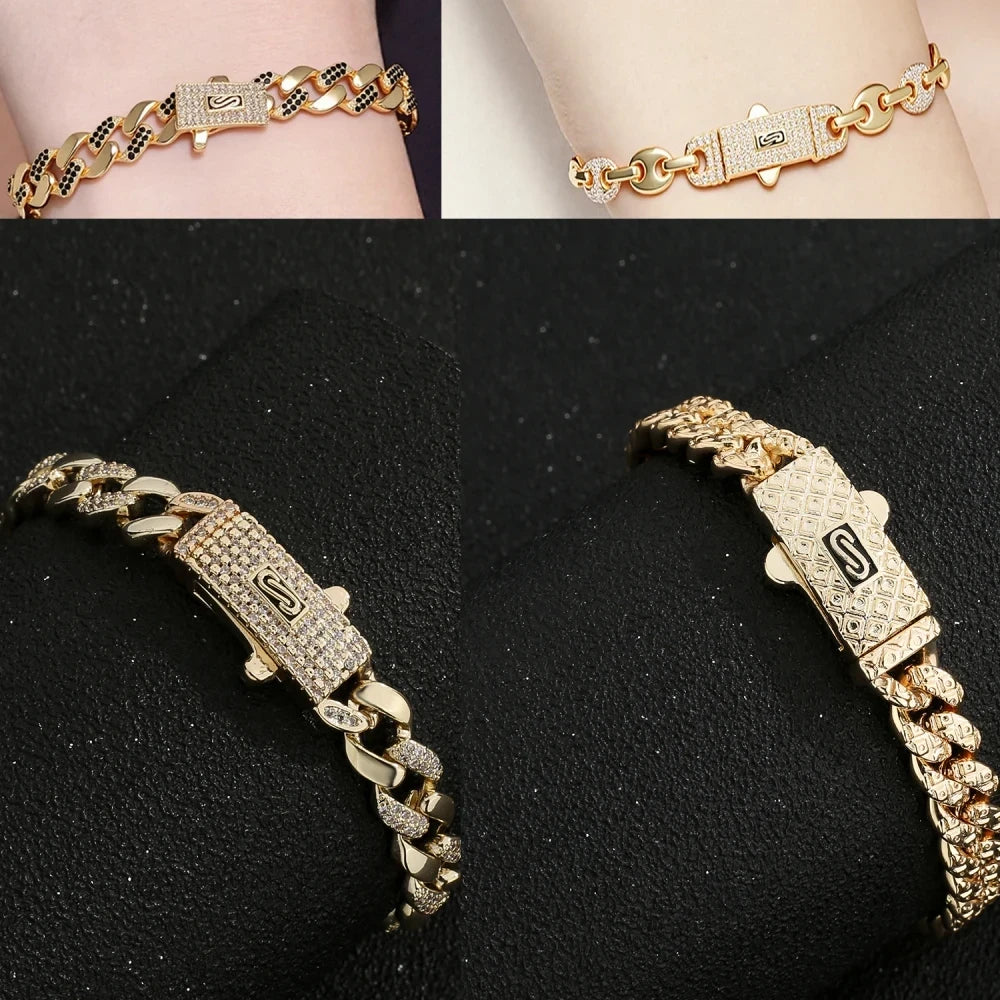 Pulsera dama o caballero en oro laminado 14k